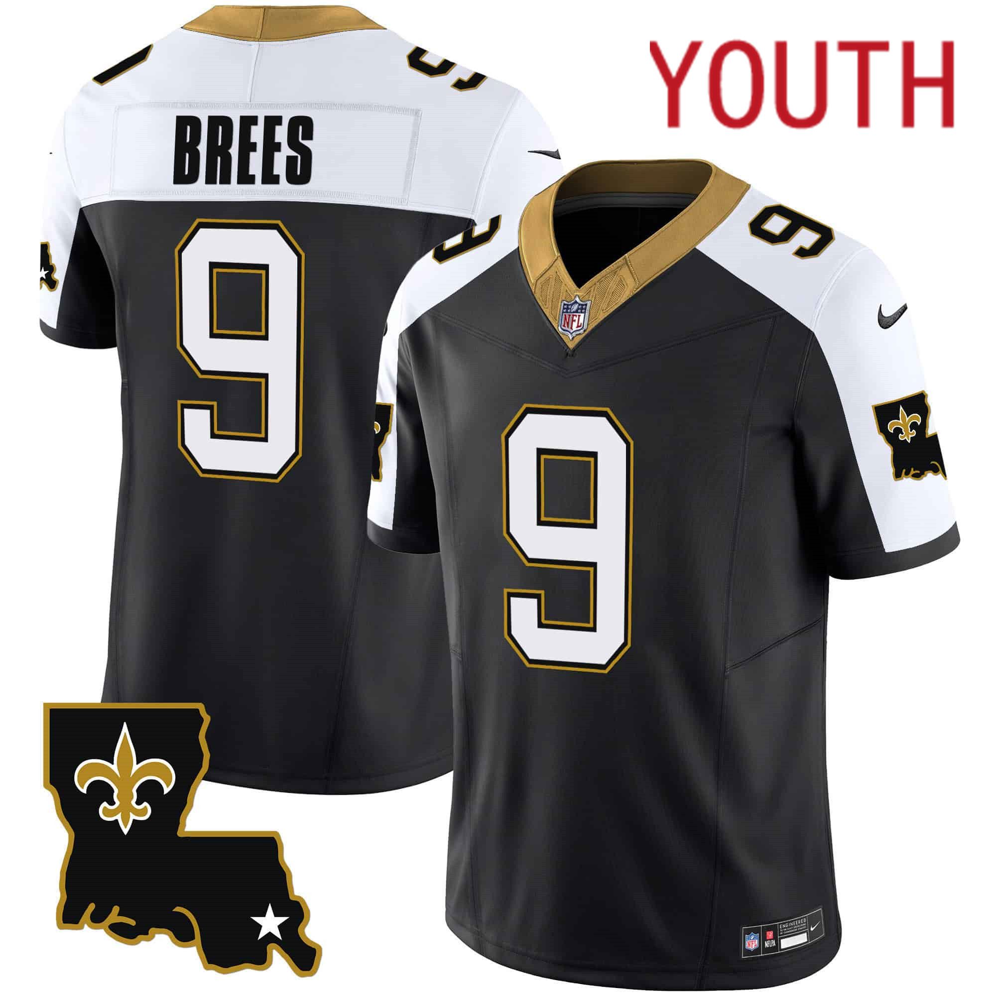 Youth New Orleans Saints #9 Brees Black 2024 Nike 1987 Legacy Vapor Limited NFL Jersey->youth nfl jersey->Youth Jersey